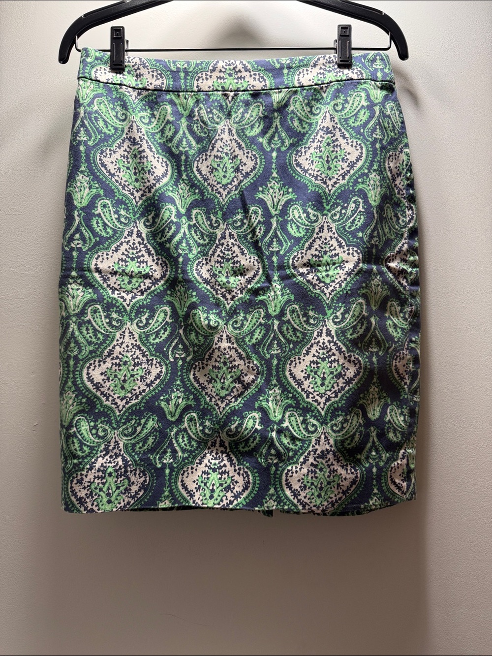 J. Crew Navy and Green Printed Pencil Skirt